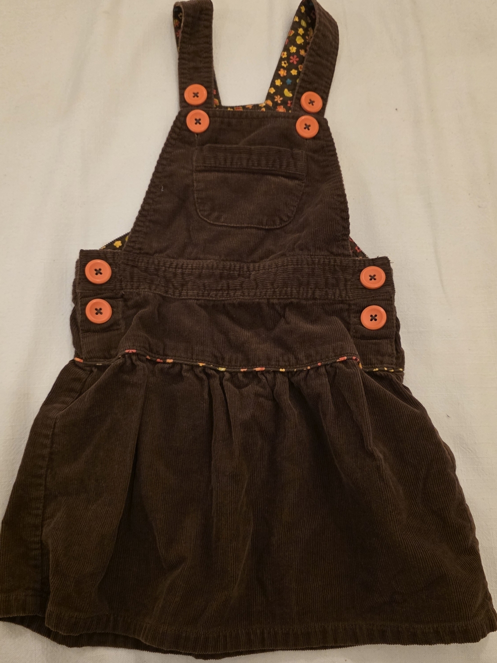Vintage Brown Corduroy Pinafore Dress with Orange Buttons - Kids Dress